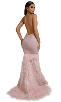 Portia And Scarlett - PS6826 V Neck Feathered Dress