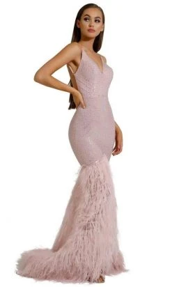 Portia And Scarlett - PS6826 V Neck Feathered Dress