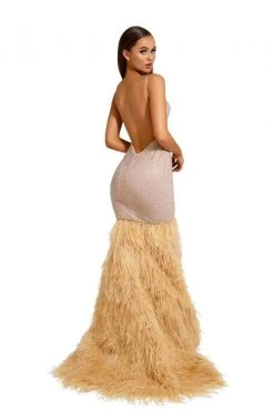 Portia And Scarlett - PS6826 V Neck Feathered Dress