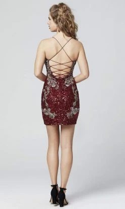 Primavera Couture - 3301 Plunging Lace Up Back Sequined Dress