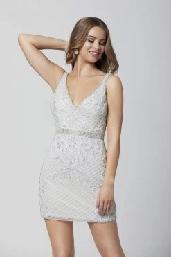 Primavera Couture - 3312 V Neck Low Square Back Beaded Cocktail Dress 26 Primavera Couture - 3312 V Neck Low Square Back Beaded Cocktail Dress