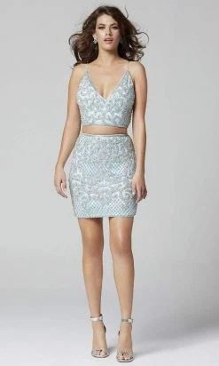 Primavera Couture - 3321 Beaded Two Piece Halter V-neck Sheath Dress