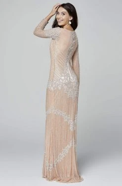 Primavera Couture - 3365 Embellished Long Sleeve V-neck Sheath Dress