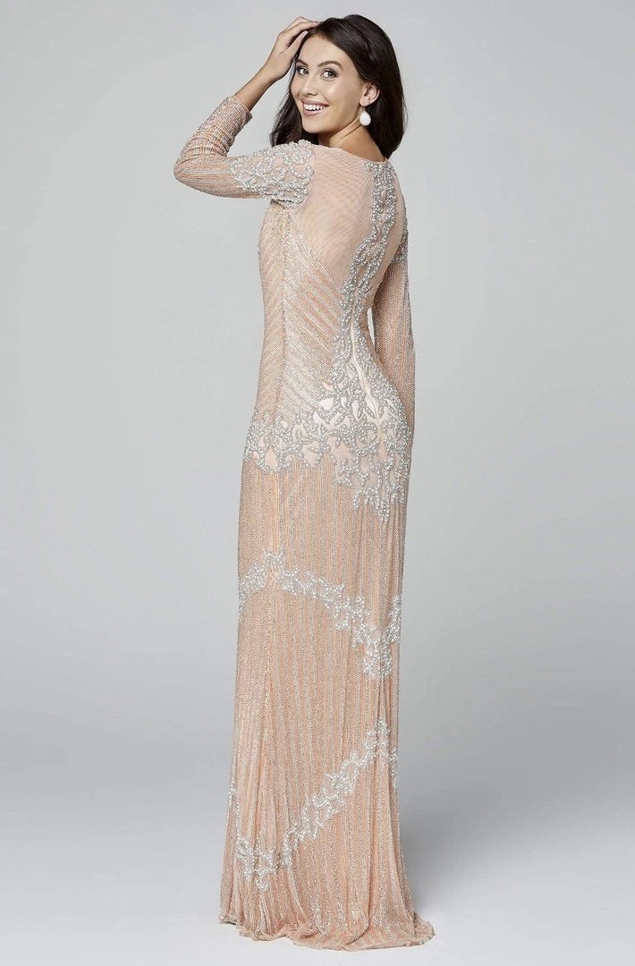 Primavera Couture - 3365 Embellished Long Sleeve V-neck Sheath Dress 4 Primavera Couture - 3365 Embellished Long Sleeve V-neck Sheath Dress