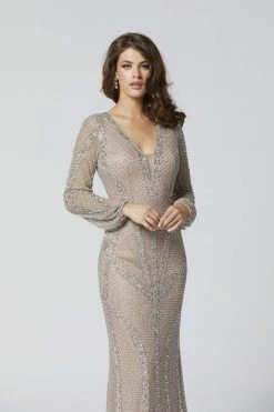Primavera Couture - 3373 Embellished Long Sleeve Deep V-neck Dress 7 Primavera Couture - 3373 Embellished Long Sleeve Deep V-neck Dress