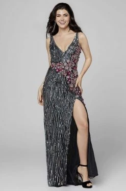 Primavera Couture - 3408 Sequined V-Neck Evening Dress