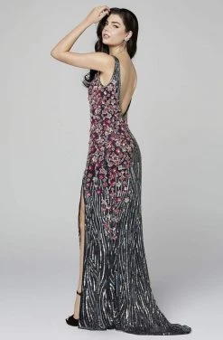 Primavera Couture - 3408 Sequined V-Neck Evening Dress 10 Primavera Couture - 3408 Sequined V-Neck Evening Dress