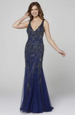Primavera Couture - 3423 Sequined V-Neck Trumpet Dress