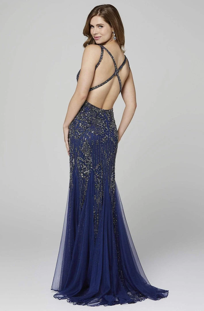 Primavera Couture - 3423 Sequined V-Neck Trumpet Dress 4 Primavera Couture - 3423 Sequined V-Neck Trumpet Dress