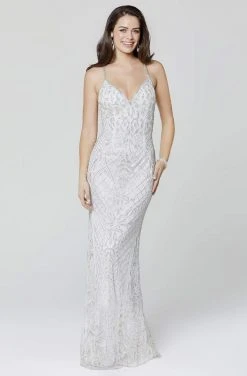 Primavera Couture - 3428 Beaded V-Neck Sheath Dress