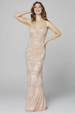Primavera Couture - 3433 Sequin Plunging V-Neck Sheath Gown