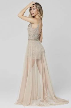 Primavera Couture - 3443 Sequined V-Neck Romper With Overskirt