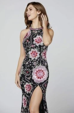 Primavera Couture - 3461 Sequined Halter Neck Sheath Dress