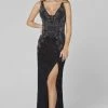 Primavera Couture - 3466 V-Neck Sequin High-Slit Sheath Dress 2 Primavera Couture - 3466 V-Neck Sequin High-Slit Sheath Dress