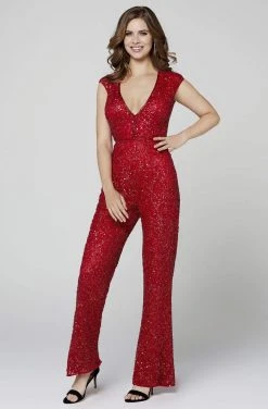 Primavera Couture - 3468 Sequined Plunging V-neck Jumpsuit 19 Primavera Couture - 3468 Sequined Plunging V-neck Jumpsuit