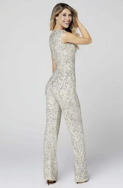 Primavera Couture - 3468 Sequined Plunging V-neck Jumpsuit 18 Primavera Couture - 3468 Sequined Plunging V-neck Jumpsuit