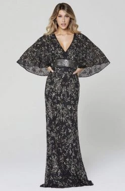 Primavera Couture - 3484 Embellished Bell Sleeve V-neck Sheath Dress