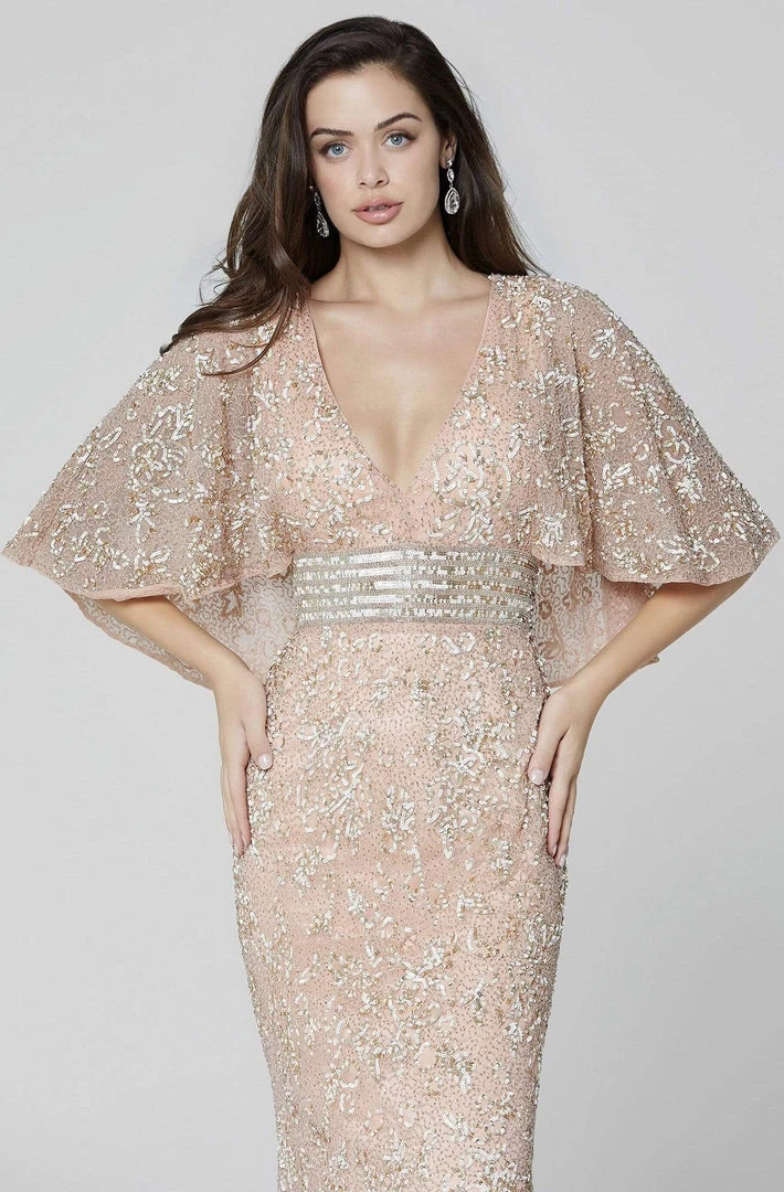 Primavera Couture - 3484 Embellished Bell Sleeve V-neck Sheath Dress 8 Primavera Couture - 3484 Embellished Bell Sleeve V-neck Sheath Dress