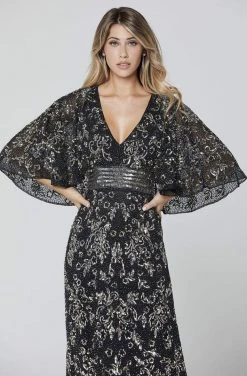 Primavera Couture - 3484 Embellished Bell Sleeve V-neck Sheath Dress 10 Primavera Couture - 3484 Embellished Bell Sleeve V-neck Sheath Dress