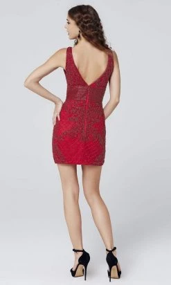 Primavera Couture - 3514 Sleeveless Beaded Midriff Fitted Mini Dress