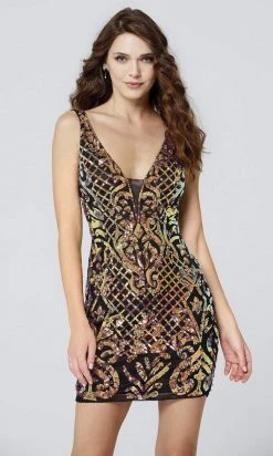 Primavera Couture - 3523 Embellished Plunging V Neck Sheath Dress