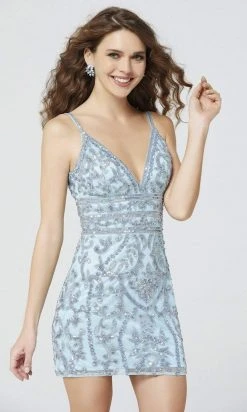 Primavera Couture - 3542 Beaded Plunging V Neck Sheath Dress 28 Primavera Couture - 3542 Beaded Plunging V Neck Sheath Dress