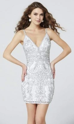 Primavera Couture - 3542 Beaded Plunging V Neck Sheath Dress 25 Primavera Couture - 3542 Beaded Plunging V Neck Sheath Dress
