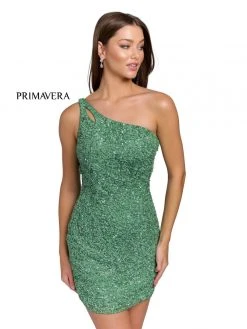 Primavera Couture - 3573 One Shoulder Sequined Fitted Cocktail Dress 48 Primavera Couture - 3573 One Shoulder Sequined Fitted Cocktail Dress