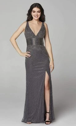 Primavera Couture - 3617 V-Neck Fitted Midriff Fully Beaded Dress