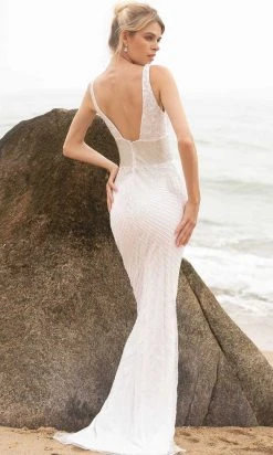 Primavera Couture - 3617 V-Neck Fitted Midriff Fully Beaded Dress