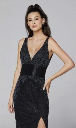 Primavera Couture - 3617 V-Neck Fitted Midriff Fully Beaded Dress