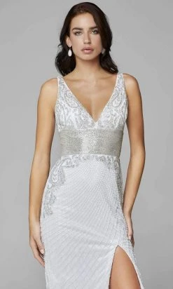 Primavera Couture - 3617 V-Neck Fitted Midriff Fully Beaded Dress