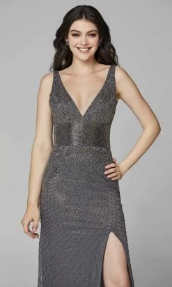 Primavera Couture - 3617 V-Neck Fitted Midriff Fully Beaded Dress