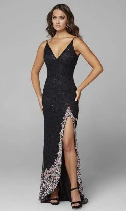 Primavera Couture - 3618 V-Neck Beaded 3D Floral Applique Hem Gown 19 Primavera Couture - 3618 V-Neck Beaded 3D Floral Applique Hem Gown