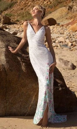 Primavera Couture - 3618 V-Neck Beaded 3D Floral Applique Hem Gown 24 Primavera Couture - 3618 V-Neck Beaded 3D Floral Applique Hem Gown