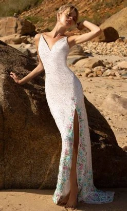 Primavera Couture - 3618 V-Neck Beaded 3D Floral Applique Hem Gown 27 Primavera Couture - 3618 V-Neck Beaded 3D Floral Applique Hem Gown