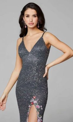 Primavera Couture - 3618 V-Neck Beaded 3D Floral Applique Hem Gown 28 Primavera Couture - 3618 V-Neck Beaded 3D Floral Applique Hem Gown