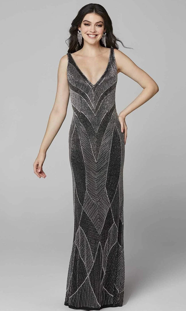 Primavera Couture - 3629 Embellished V Neck Long Sheath Dress 11 Primavera Couture - 3629 Embellished V Neck Long Sheath Dress