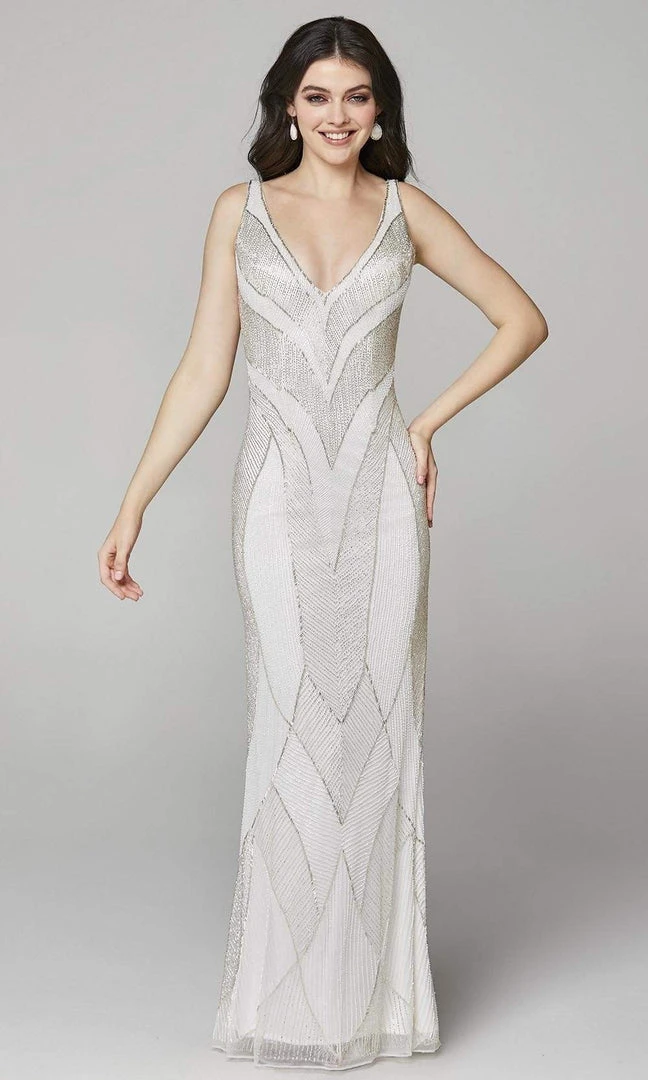 Primavera Couture - 3629 Embellished V Neck Long Sheath Dress 6 Primavera Couture - 3629 Embellished V Neck Long Sheath Dress