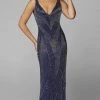 Primavera Couture - 3629 Embellished V Neck Long Sheath Dress