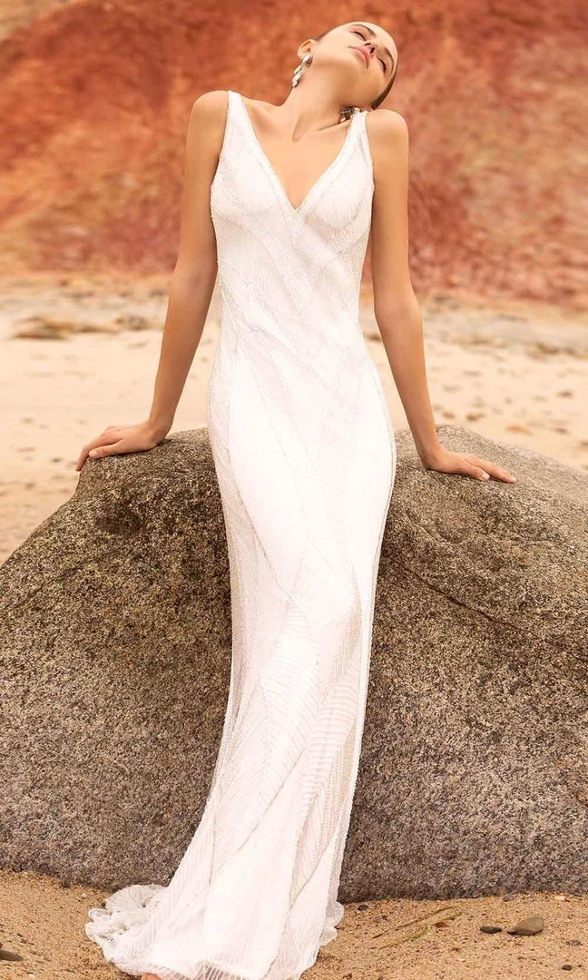 Primavera Couture - 3629 Embellished V Neck Long Sheath Dress 8 Primavera Couture - 3629 Embellished V Neck Long Sheath Dress