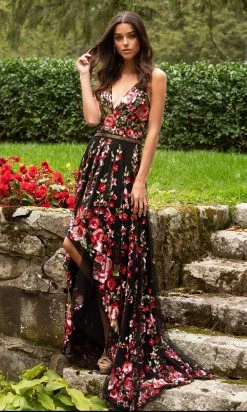 Primavera Couture - 3639 Floral Sequin A-Line High Low Dress