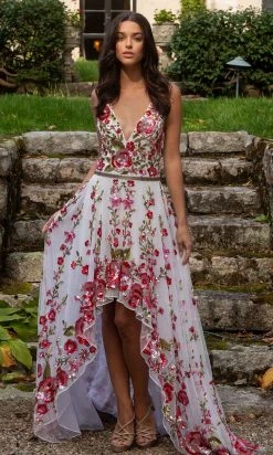 Primavera Couture - 3639 Floral Sequin A-Line High Low Dress