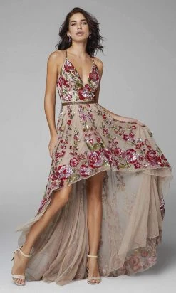 Primavera Couture - 3639 Floral Sequin A-Line High Low Dress
