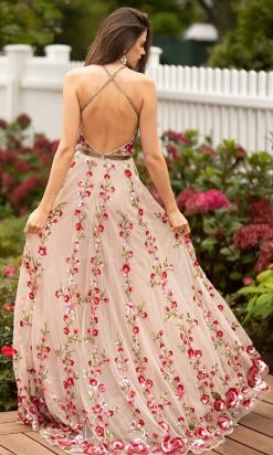 Primavera Couture - 3639 Floral Sequin A-Line High Low Dress