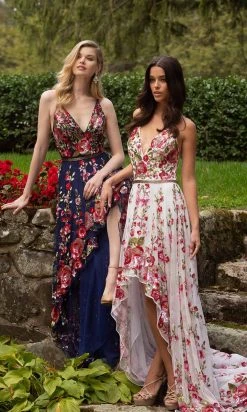 Primavera Couture - 3639 Floral Sequin A-Line High Low Dress