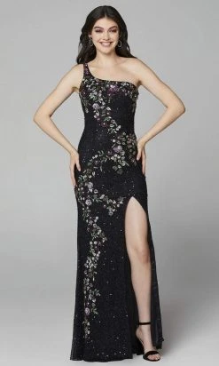 Primavera Couture - 3641 Floral One Shoulder Dress With Slit