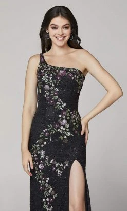 Primavera Couture - 3641 Floral One Shoulder Dress With Slit