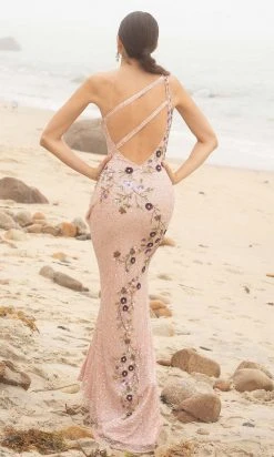 Primavera Couture - 3641 Floral One Shoulder Dress With Slit