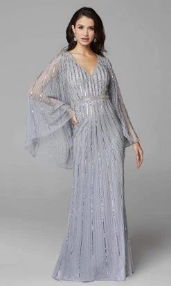 Primavera Couture - 3672 Sequined Long Bell Sleeve Sheath Dress